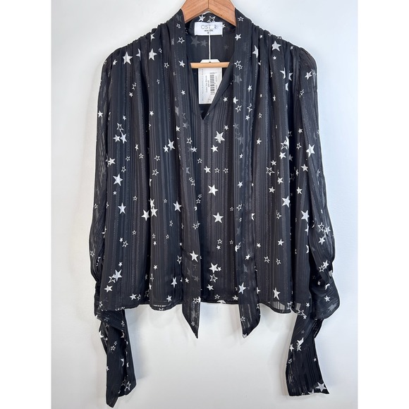 Cistar New York Tops - Cistar NY Celestial Star Print Blouse Sz M Black Metallic Whimsigoth Indie Boho